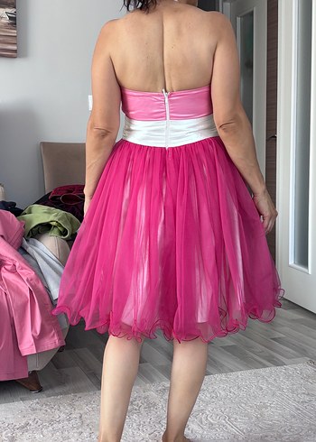 Diğer Pembe Midi Straplez Drapeli Çocuk Abiye Elbise