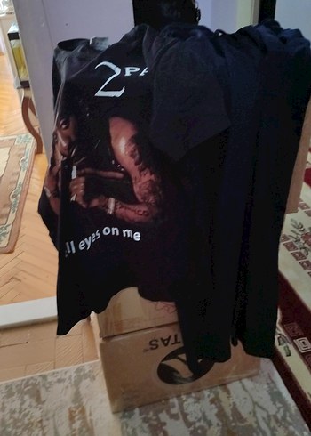 36 Beden siyah Renk 2PAC Baskılı Siyah Tişört ve alt eşofman