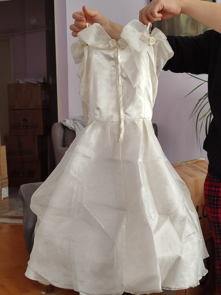 Beyaz Kız Çocuk Straplez Fırfırlı gelinlik - Görsel 3