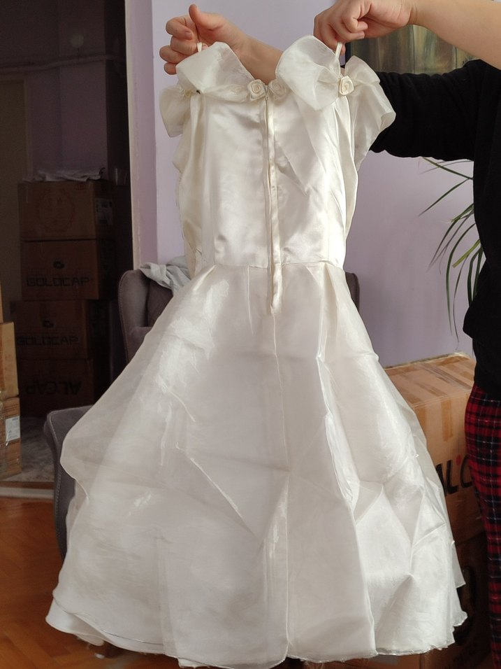 Beyaz Kız Çocuk Straplez Fırfırlı gelinlik - Görsel 2