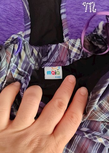 Mor Bağcıklı Ekose Etek ve Düğmeli Bolero - Görsel 4