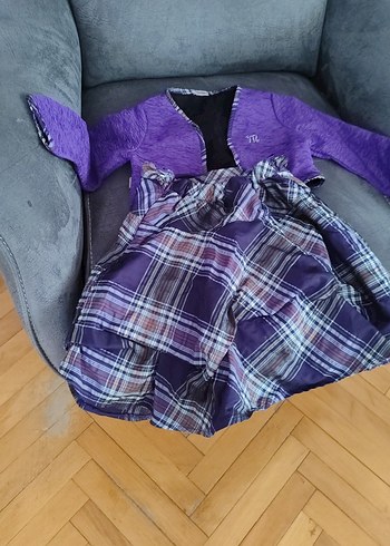 Mor Bağcıklı Ekose Etek ve Düğmeli Bolero - Görsel 2