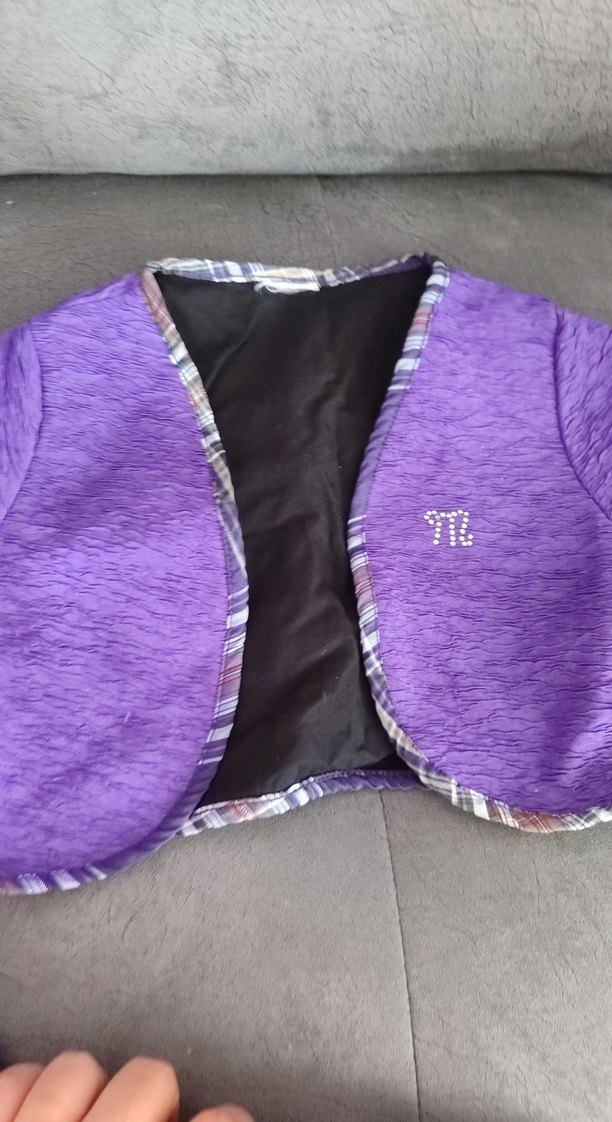 Mor Bağcıklı Ekose Etek ve Düğmeli Bolero - Görsel 3