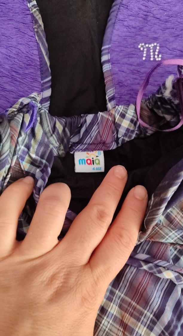 Mor Bağcıklı Ekose Etek ve Düğmeli Bolero - Görsel 4