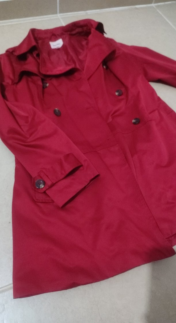 Bordo Düğmeli Kadın Midi Trençkot - Görsel 4