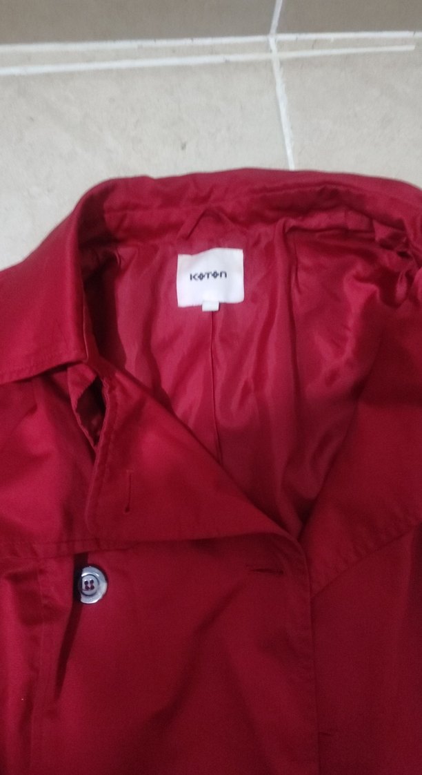 Bordo Düğmeli Kadın Midi Trençkot - Görsel 3