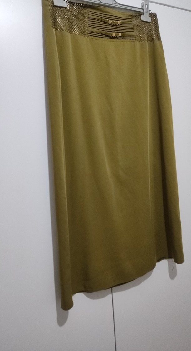 Drapeli Uzun Haki Kadın Etek - Görsel 4