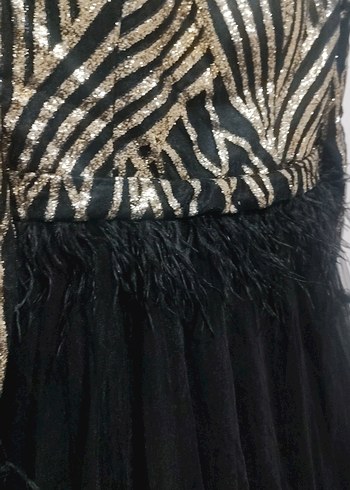 Siyah Zebra Desenli Kürk Detaylı Uzun Abiye Elbise - Görsel 6