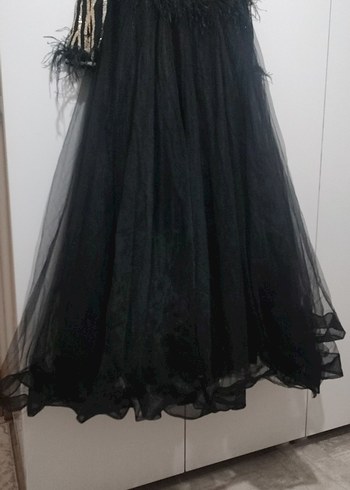 Siyah Zebra Desenli Kürk Detaylı Uzun Abiye Elbise - Görsel 3