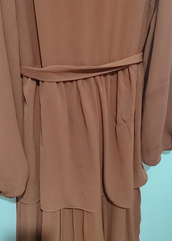 Uzun Kat Katlı Kadın Kiremit Elbise - Görsel 5