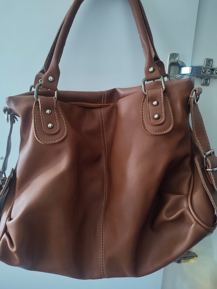 Düğmeli Kahverengi Kadın Çanta - Görsel 4