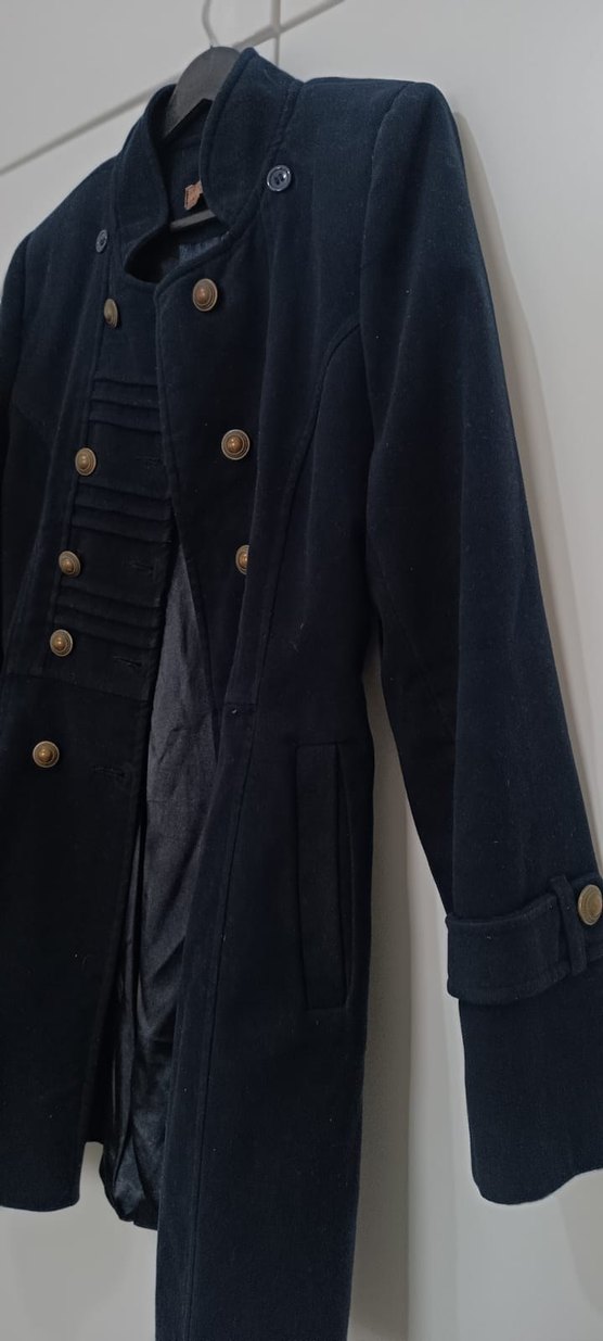 Düğmeli lacivert Kadın Kaban - Görsel 3