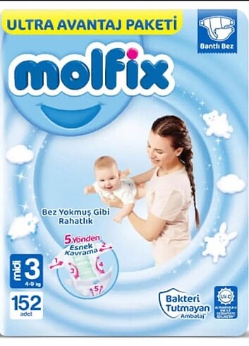 Molfix 3 numara 152 adet eski üretim 1. Kalite pişik ten kurtar