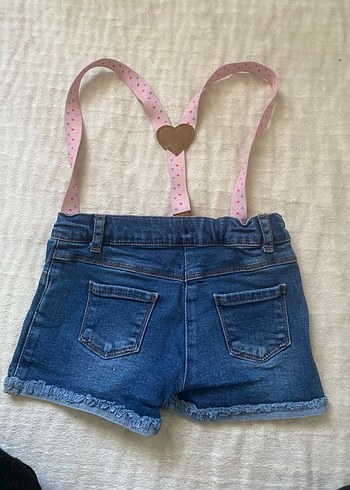 Kızlar için Pembe Askılı Denim Şort - Görsel 2