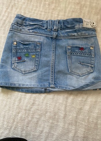 Nakışlı Düğmeli Mavi Kot Etek - Görsel 2