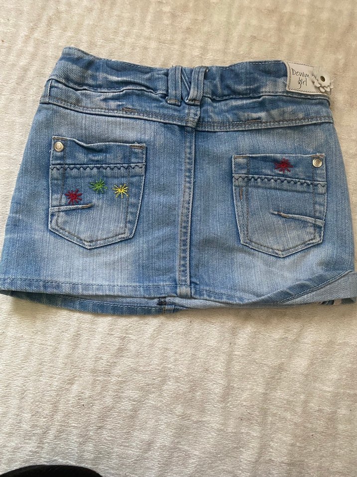 Nakışlı Düğmeli Mavi Kot Etek - Görsel 2