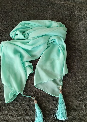 Püsküllü Turkuaz Kadın Şal - Görsel 2