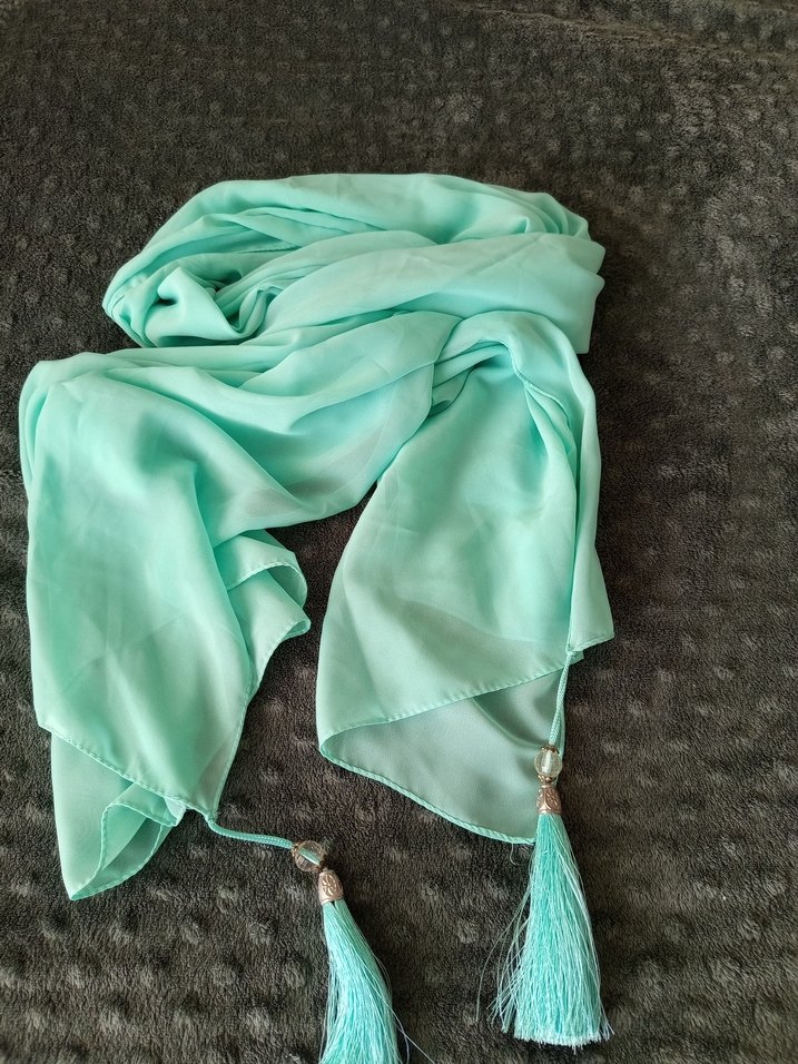Püsküllü Turkuaz Kadın Şal - Görsel 2