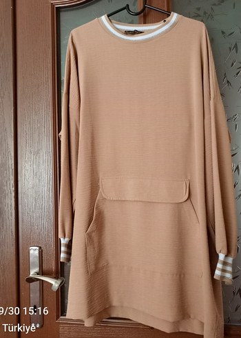44 Beden Bej Uzun Kollu Salaş Tunik