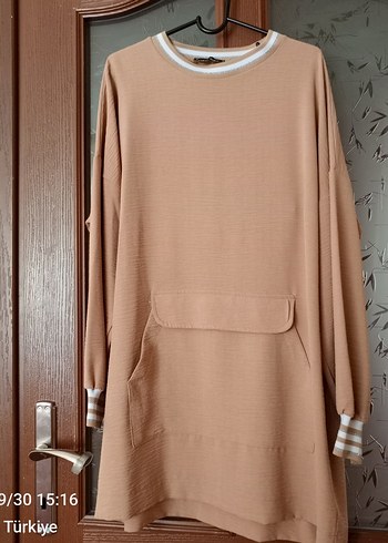 44 Beden camel Renk Bej Uzun Kollu Salaş Tunik