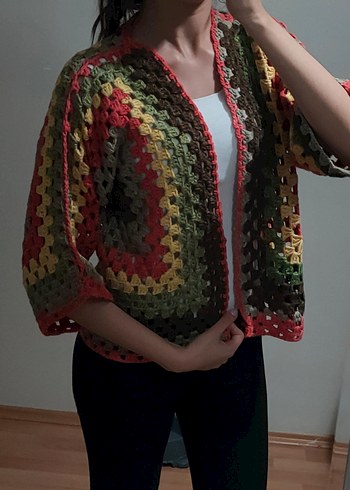 bohem Desenli Örgü Kadın Hırka el emeği - Görsel 2