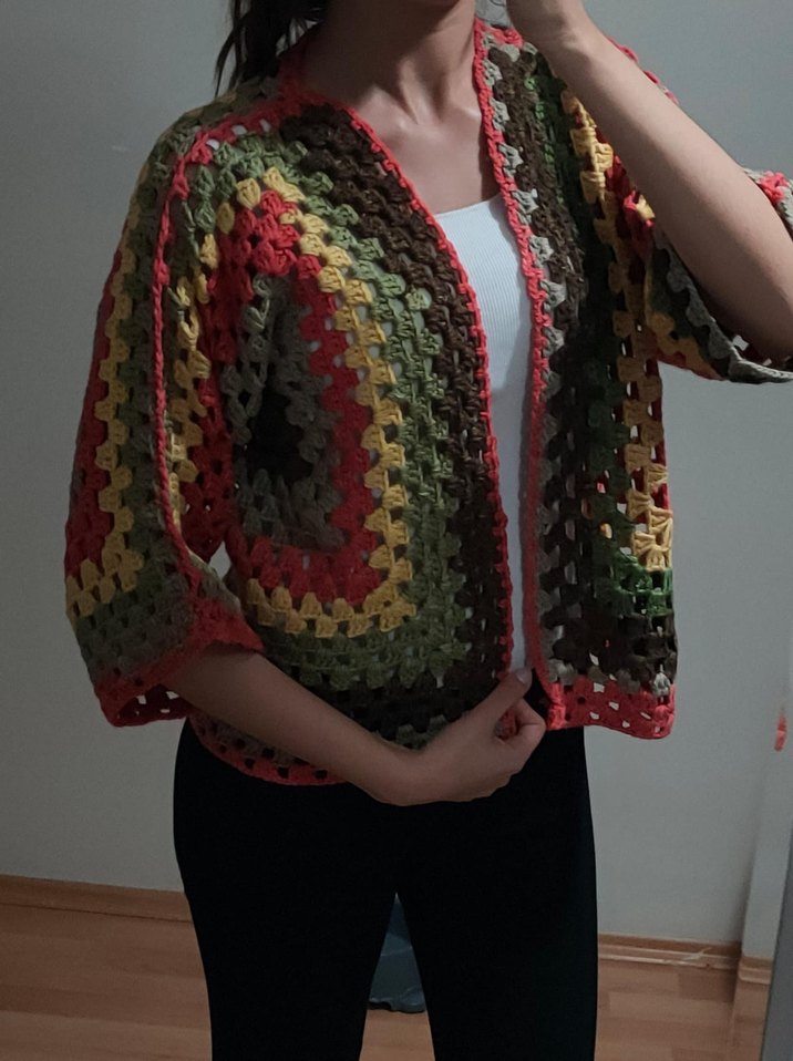 bohem Desenli Örgü Kadın Hırka el emeği - Görsel 2