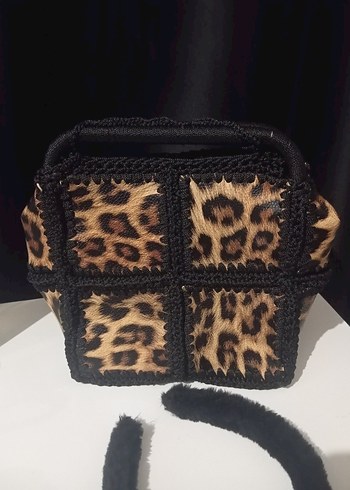 Leopar Desenli Kürklü Deri Kadın Çanta - Görsel 3
