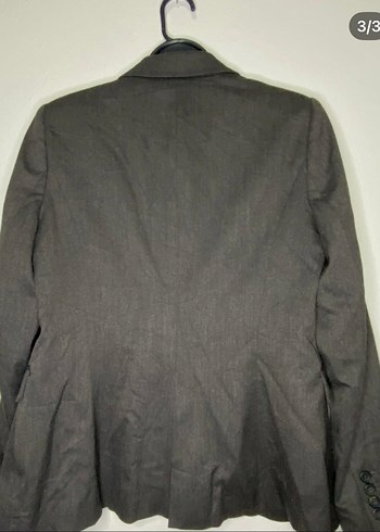 Gri Düğmeli Kadın Keten Blazer Ceket - Görsel 3