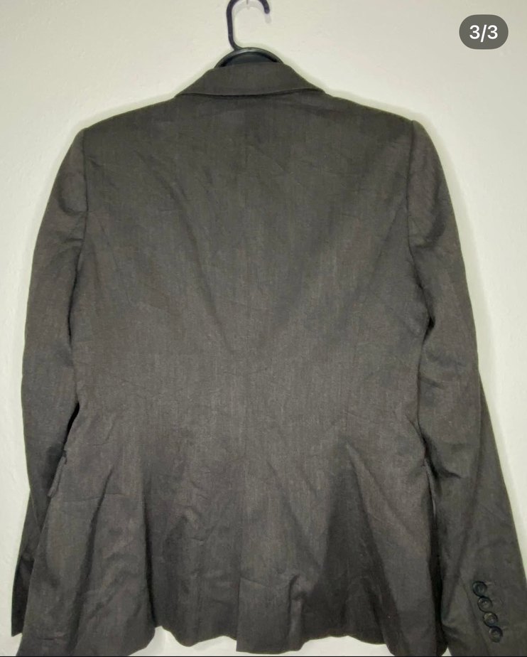 Gri Düğmeli Kadın Keten Blazer Ceket - Görsel 3