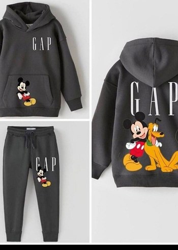 Gri Mickey Mouse Baskılı Kapüşonlu Eşofman Takımı 7-8 yaş