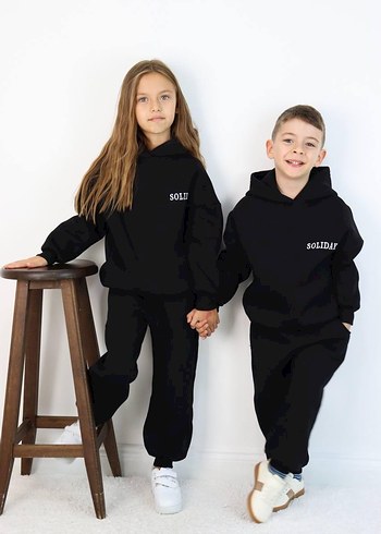 Siyah Kapüşonlu Oversize Eşofman Takımı 5-6 yaş