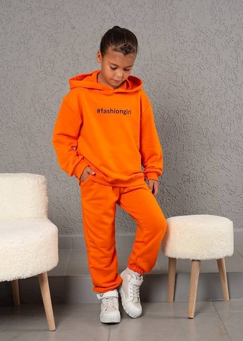 Zara Turuncu Kapüşonlu Kız Çocuk Eşofman Takımı 6-7 yaş