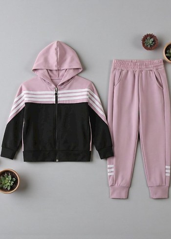 Kız Çocuk Kapüşonlu Fermuarlı Eşofman Takım 5-6 yaş - Görsel 2