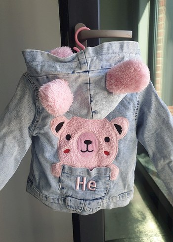 Diğer Kız Çocuk Pembe Nakışlı Düğmeli Kot Ceket