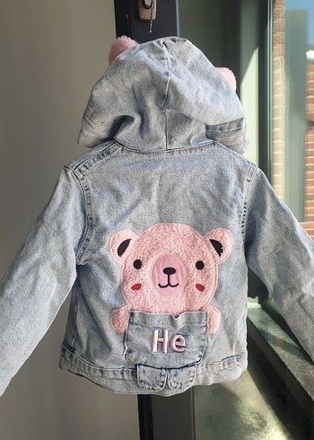 24-36 Ay Beden Kız Çocuk Pembe Nakışlı Düğmeli Kot Ceket