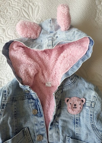 24-36 Ay Beden pembe Renk Kız Çocuk Pembe Nakışlı Düğmeli Kot Ceket