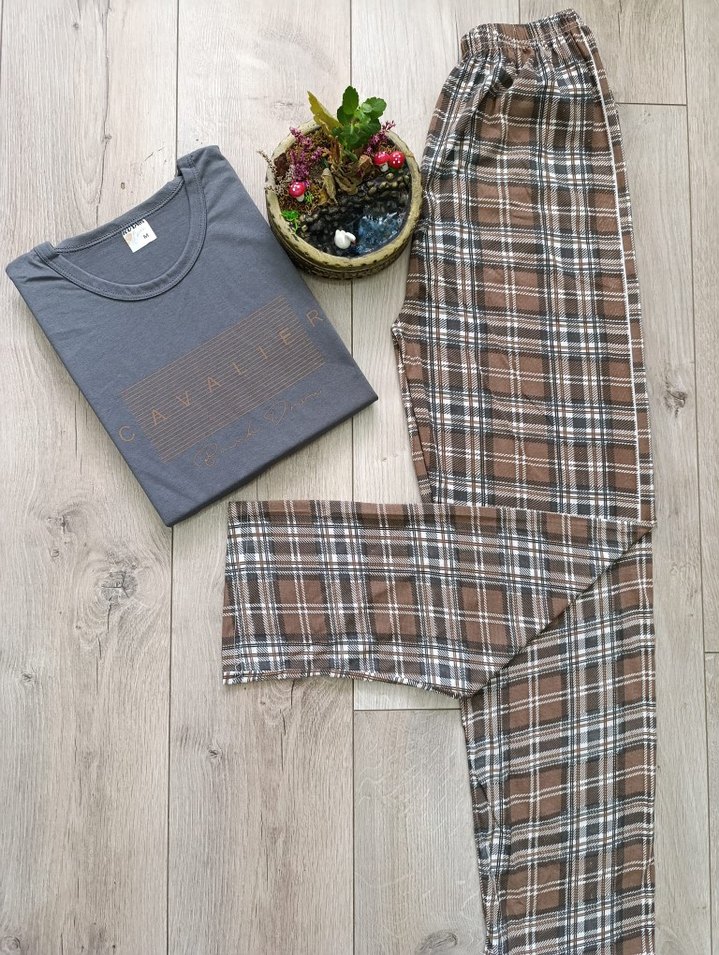 Erkek Ekoseli Uzun Kollu Rahat Pijama Takımı - Görsel 2