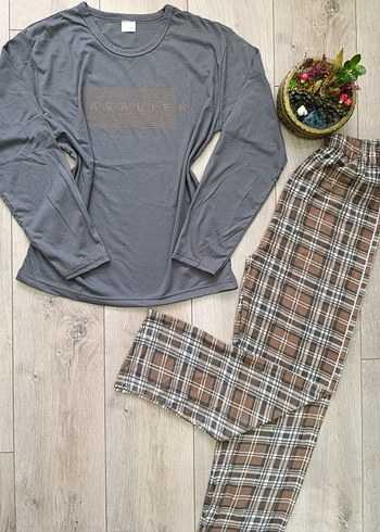 Erkek Gri Baskılı Uzun Kollu Pijama Takımı - Görsel 3