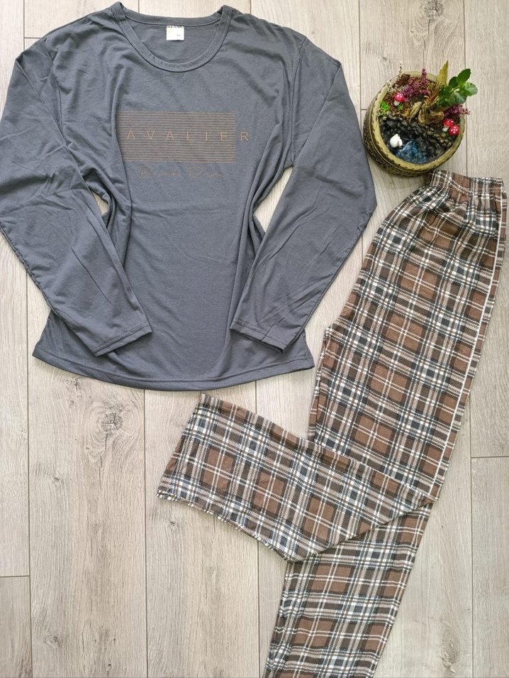 Erkek Gri Baskılı Uzun Kollu Pijama Takımı - Görsel 3