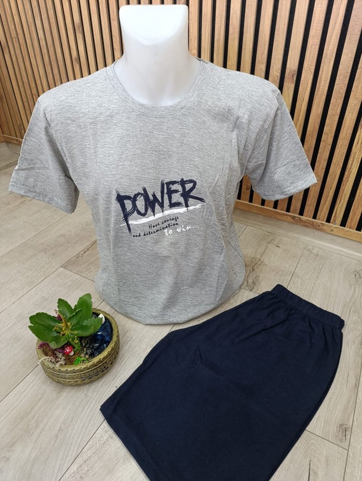 Gri Baskılı Kısa Kollu Erkek Pijama Takımı - Görsel 4