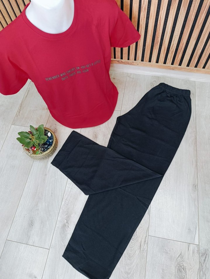 Erkek Kısa Kollu Kırmızı Pijama Takımı - Görsel 2