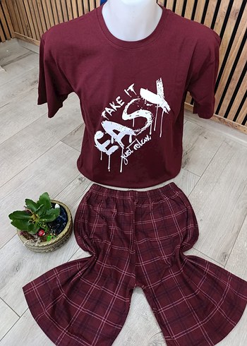 Erkek Bordo Kısa Kollu Şortlu Pijama Takımı - Görsel 4