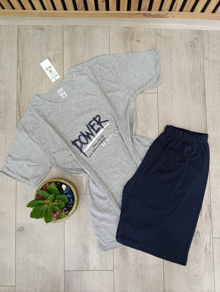 Gri Baskılı Kısa Kollu Erkek Pijama Takımı - Görsel 3