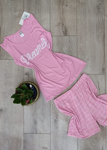 l Beden pembe Renk Bayan Şortlu Pijama Takımı