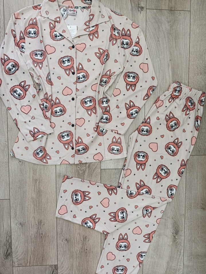 Bayan Uzun Kol Düğmeli PiJaMa TaKıMı - Görsel 2