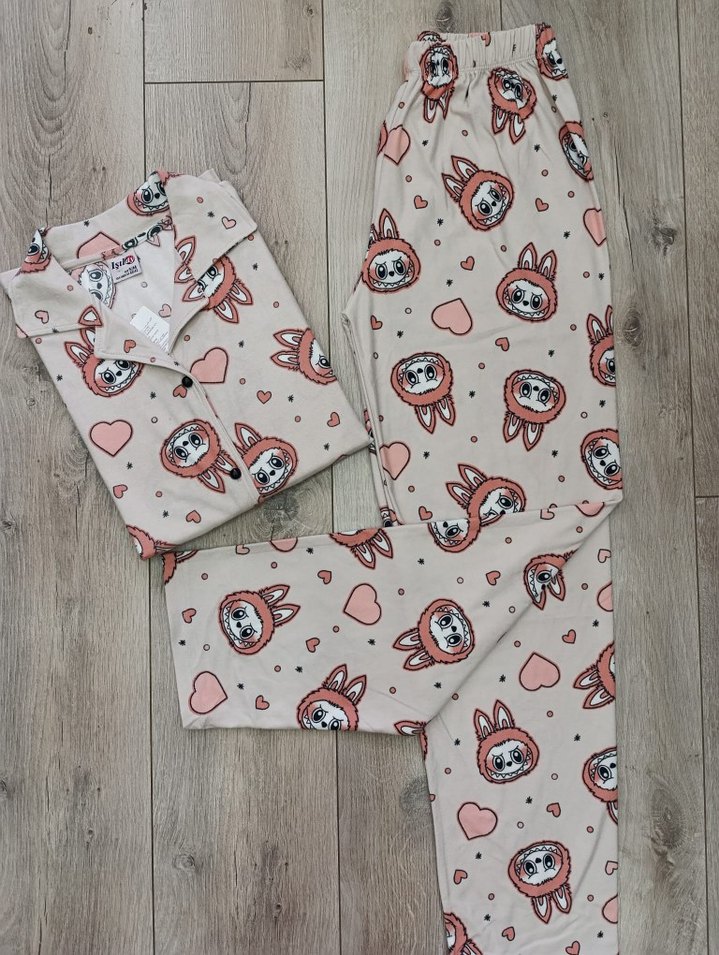 Bayan Uzun Kol Düğmeli PiJaMa TaKıMı - Görsel 3