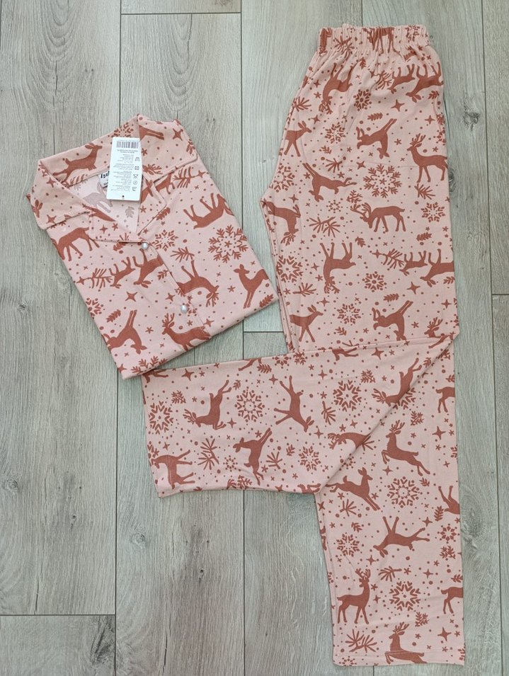 Bayan Uzun Kol Düğmeli PiJaMa TaKıMı - Görsel 2