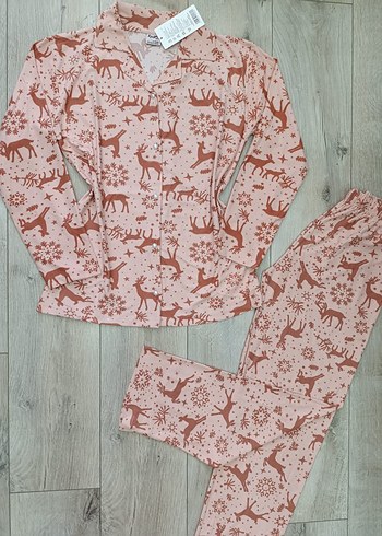 Bayan Uzun Kol Düğmeli PiJaMa TaKıMı - Görsel 3