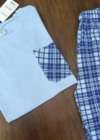 Erkek Kısa Kollu Mavi Pijama Takımı - Görsel 7