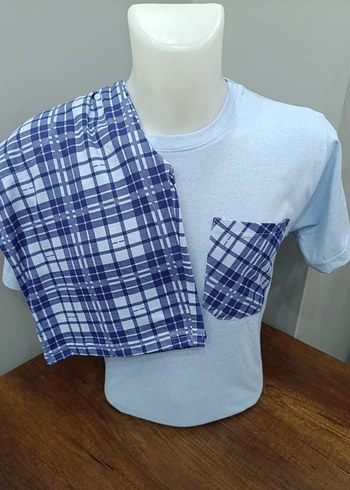 Erkek Kısa Kollu Mavi Şortlu Cepli Pijama Takımı - Görsel 4